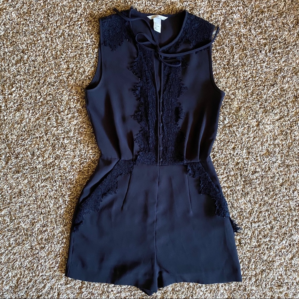 Navy Blue Lace Detail Romper